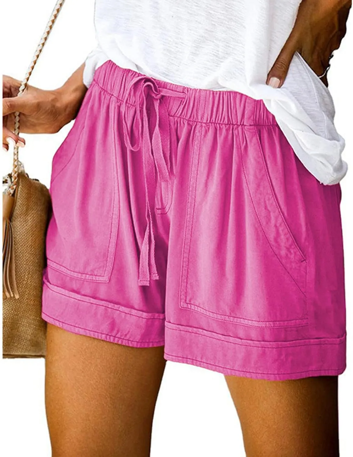 DASAYO Shorts with Pockets for Women Cotton Drawstring Elastic Waist Casual Shorts Loose Lounge Summer Shorts