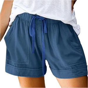 DASAYO Shorts with Pockets for Women Cotton Drawstring Elastic Waist Casual Shorts Loose Lounge Summer Shorts