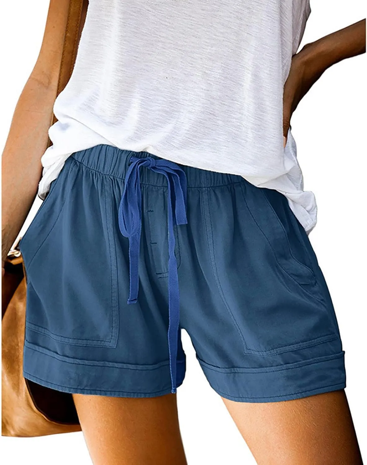 DASAYO Shorts with Pockets for Women Cotton Drawstring Elastic Waist Casual Shorts Loose Lounge Summer Shorts