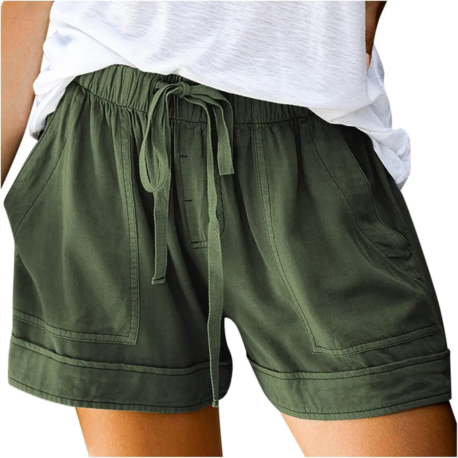 DASAYO Shorts with Pockets for Women Cotton Drawstring Elastic Waist Casual Shorts Loose Lounge Summer Shorts