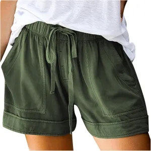 DASAYO Shorts with Pockets for Women Cotton Drawstring Elastic Waist Casual Shorts Loose Lounge Summer Shorts