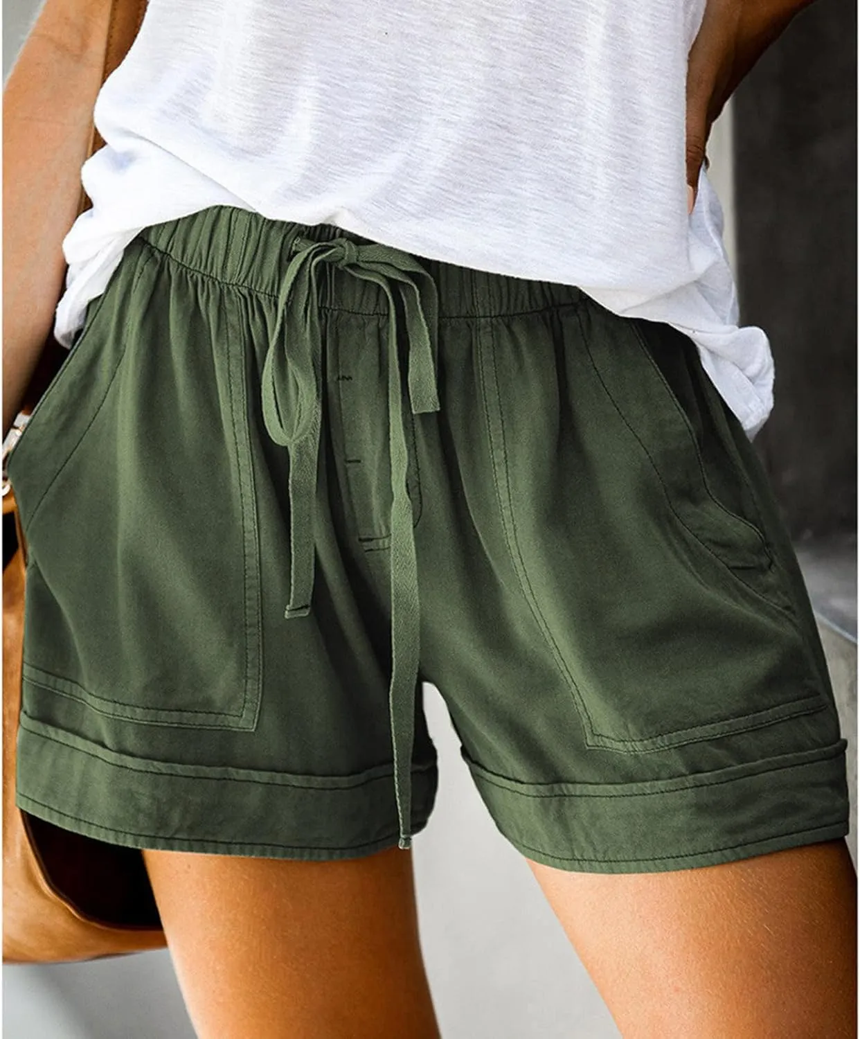 DASAYO Shorts with Pockets for Women Cotton Drawstring Elastic Waist Casual Shorts Loose Lounge Summer Shorts