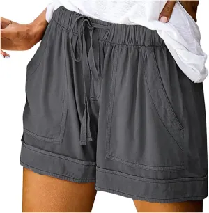 DASAYO Shorts with Pockets for Women Cotton Drawstring Elastic Waist Casual Shorts Loose Lounge Summer Shorts