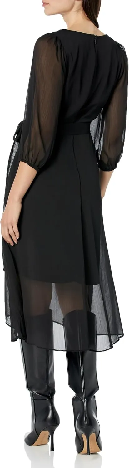 DKNY Women's Balloon Half Sleeve Faux Wrap Midi Dress