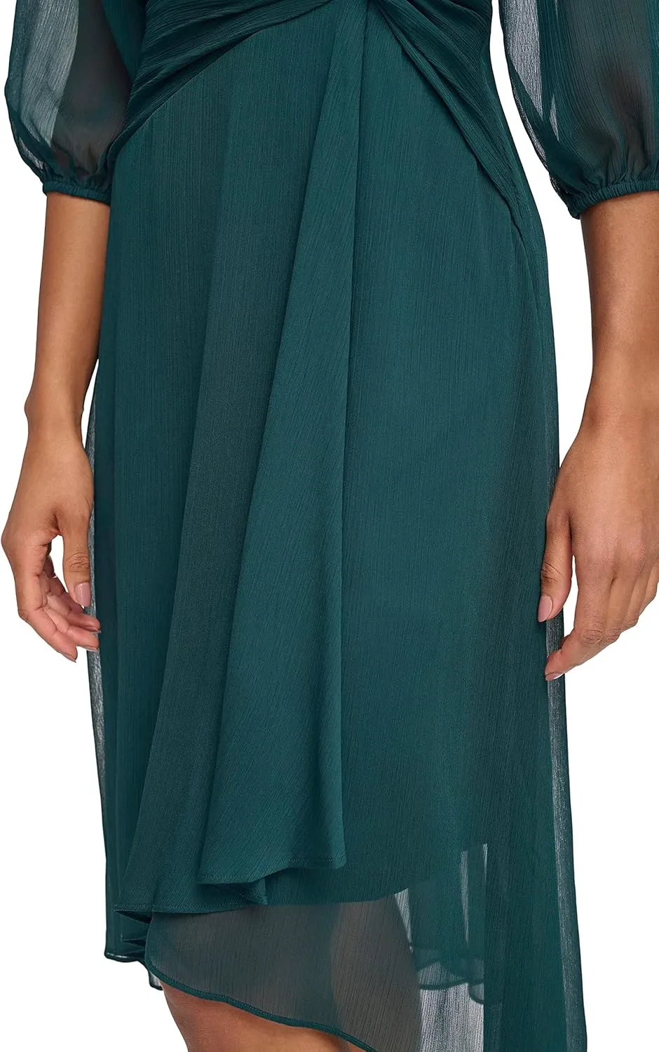 DKNY womens Chiffon 3/4 Sleeve Faux Wrap Dress