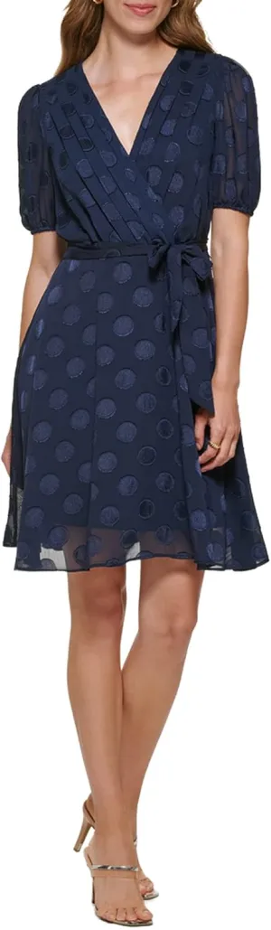 DKNY Women's Flutter Sleeve Fuax Wrap Dress
