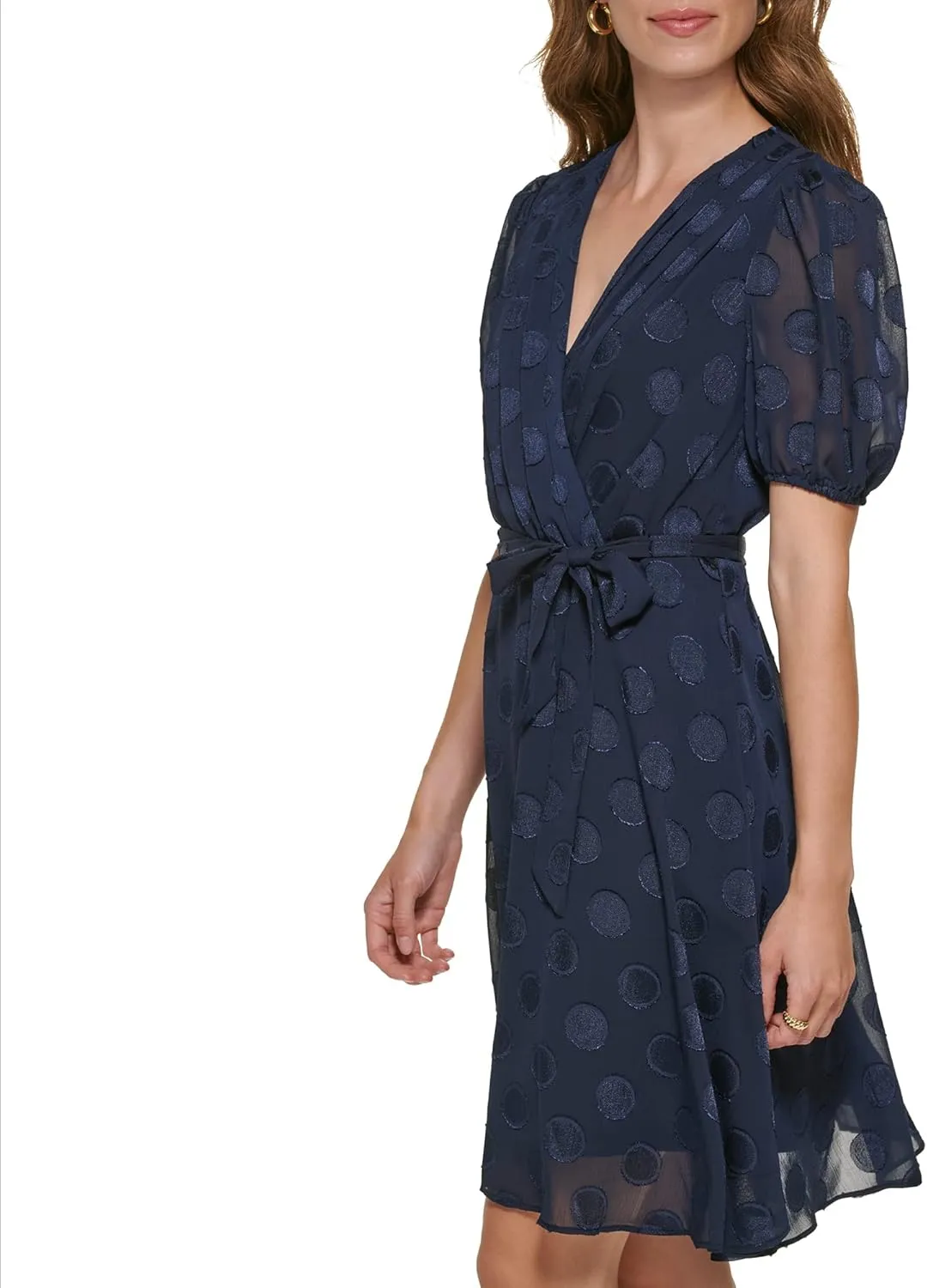 DKNY Women's Flutter Sleeve Fuax Wrap Dress