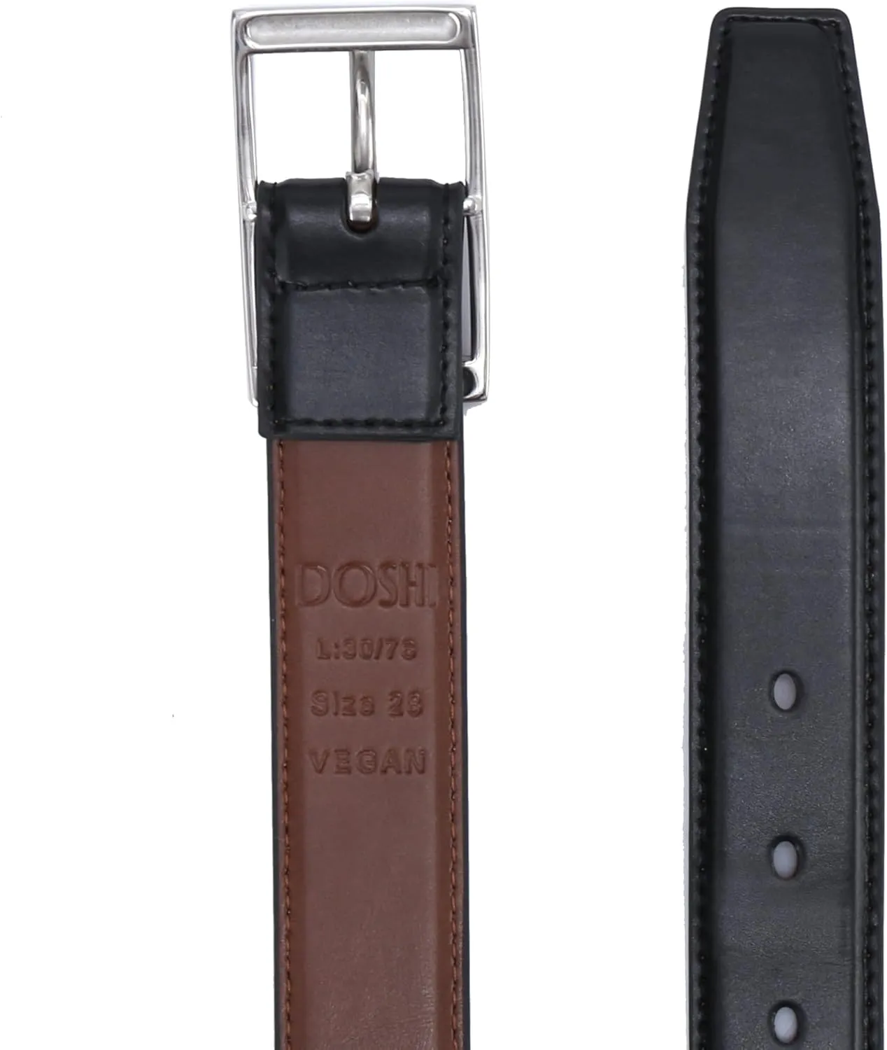 DOSHI Center Bar Formal Vegan Belt - Ultra Premium Quality Men's Vegan Belt - Upgraded Microfiber Vegan Leather Belt for Men
