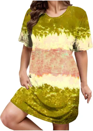 Dresses for Women 2025,Short Sleeve Crewneck Casual Spring Dress Trendy Loose Summer Dress Flowy Short Shift Dress