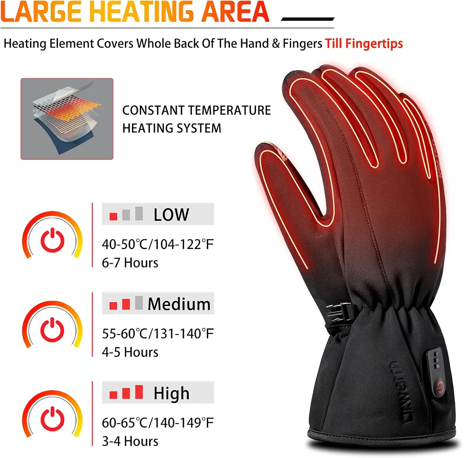 Dr.Warm Heated Gloves for Men Women, 7.4V Battery Rechargeable With Touchscreen, Waterproof & Windproof for Winter Outdoor Work Skiing Hiking Camping