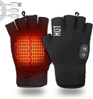 Electric Heated Fingerless Gloves for Men & Women - Touchscreen Gloves for Working in Cold Winter Weather Rechargeable, black