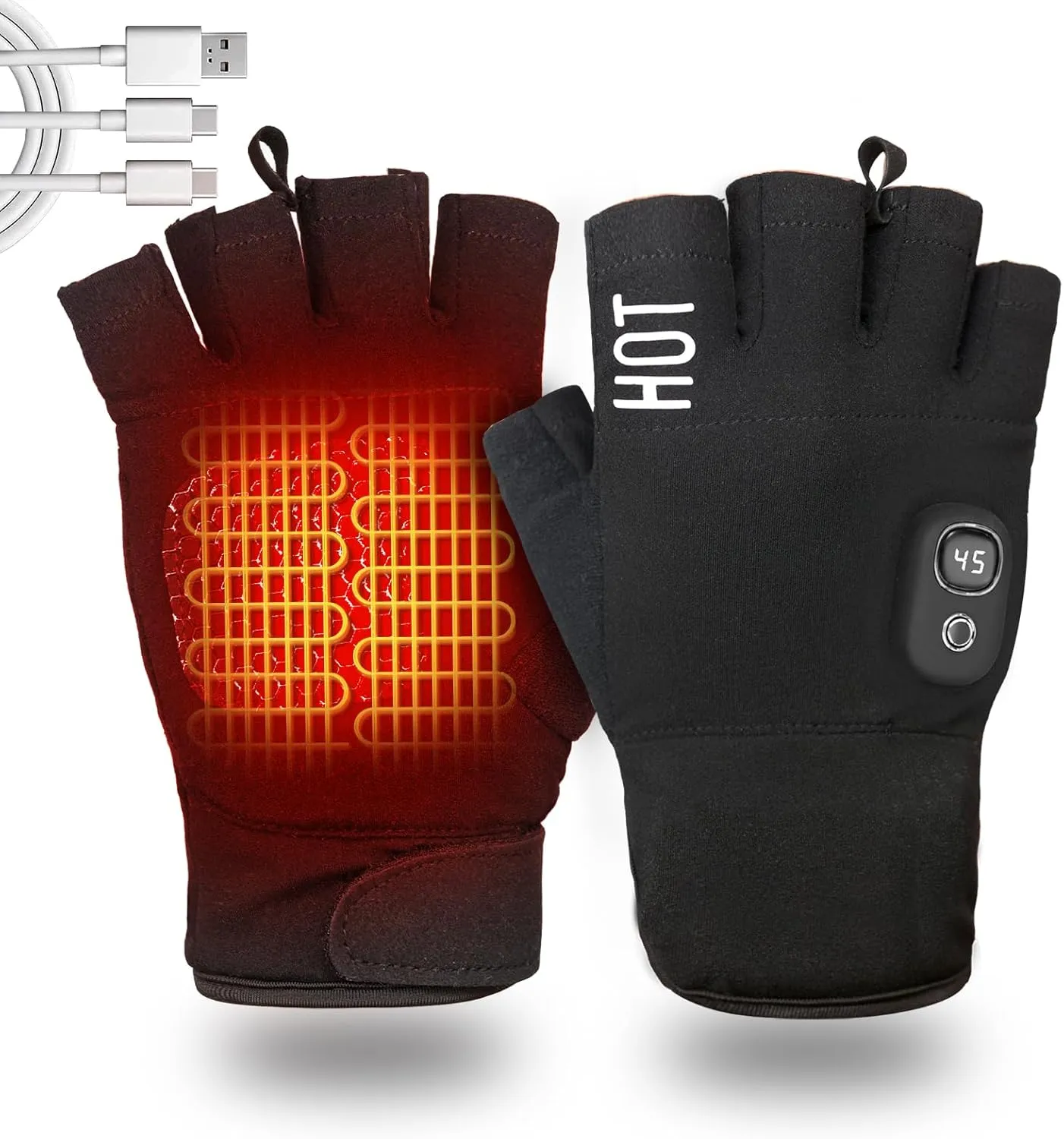 Electric Heated Fingerless Gloves for Men & Women - Touchscreen Gloves for Working in Cold Winter Weather Rechargeable, black