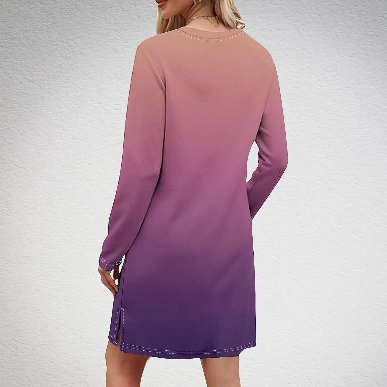 Fall Dresses for Women 2024 Casual Loose Floral Dress Long Sleeve Crew Neck Flowy Swing Mini Shift Dresses