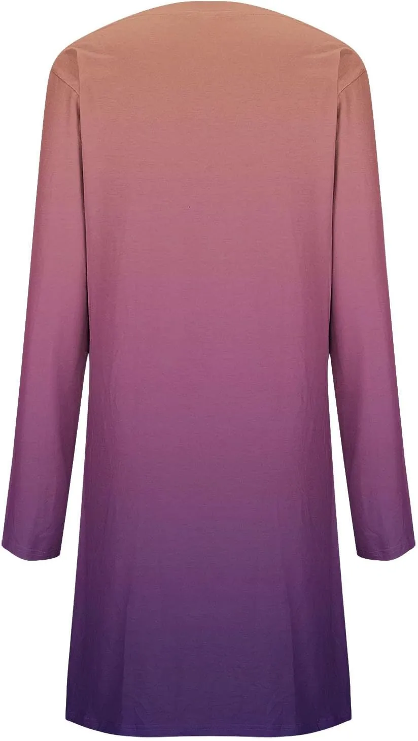 Fall Dresses for Women 2024 Casual Loose Floral Dress Long Sleeve Crew Neck Flowy Swing Mini Shift Dresses