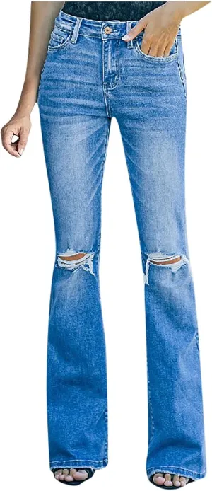 Flare Jeans for Women Bell Bottom Jeans Curvy Slim Fit Butt Lifting Denim Skinny Jeans Raw Hem Flare Denim Pants