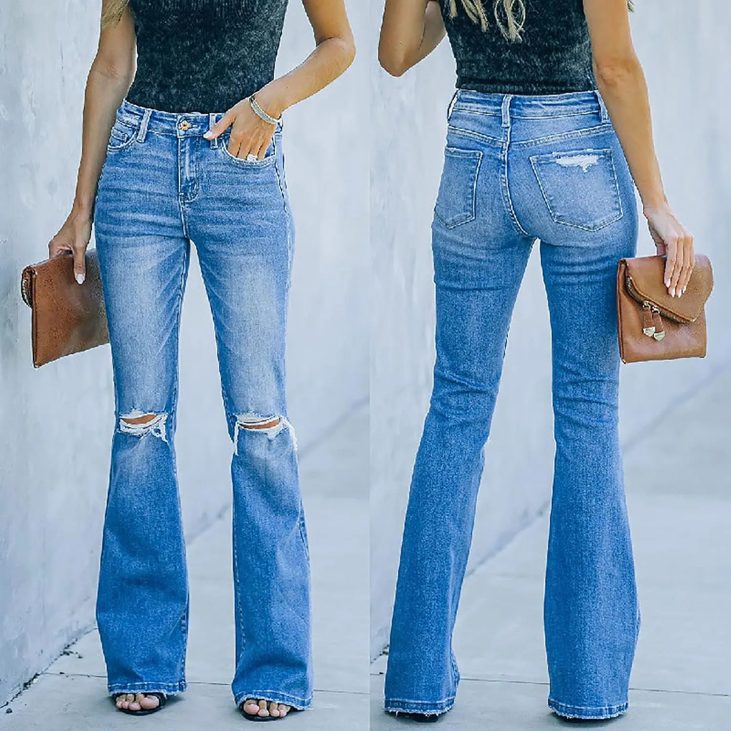Flare Jeans for Women Bell Bottom Jeans Curvy Slim Fit Butt Lifting Denim Skinny Jeans Raw Hem Flare Denim Pants