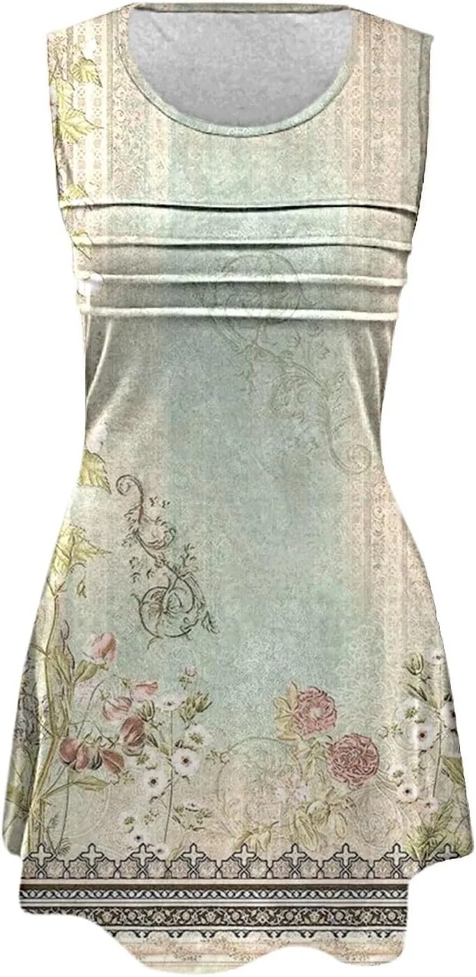 Floral Dresses for Women Womens with Pockets Summer Casual Tank Dress Sleeveless Midi Beach Dress Plus Size Dresses