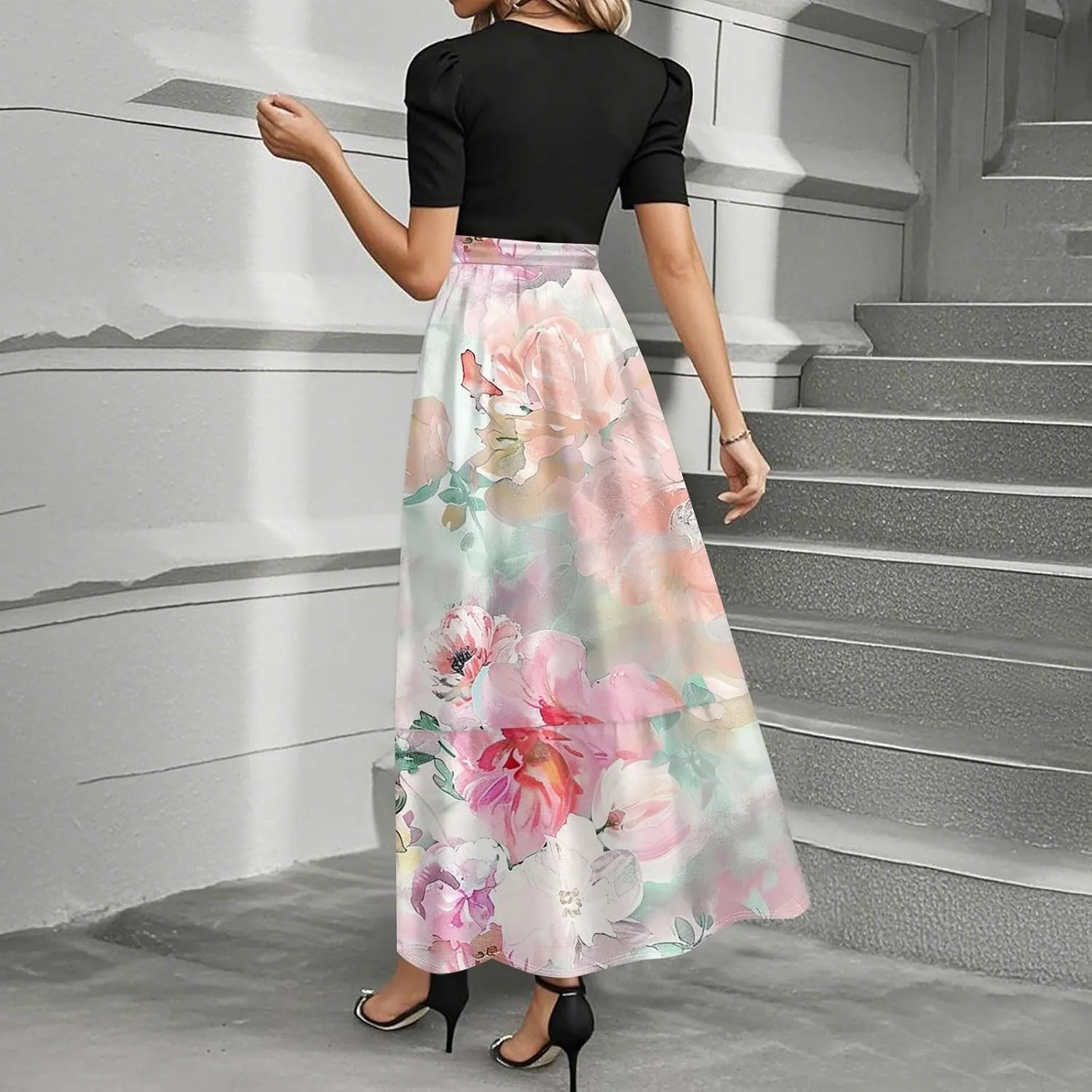 Floral Summer Dresses for Women- 2025 Business Causal Teacher Flowy Maxi Dress Empire Waist Church Modest Dresses