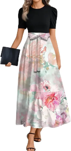 Floral Summer Dresses for Women- 2025 Business Causal Teacher Flowy Maxi Dress Empire Waist Church Modest Dresses
