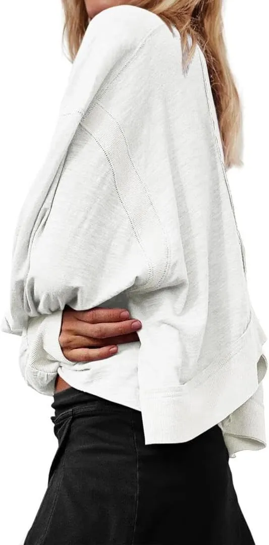 FMCHICO Backless Top for Women Crop Oversized Crewneck Pullovers Casual Loose Long Sleeve Shirts Running Y2k Yoga Outfits