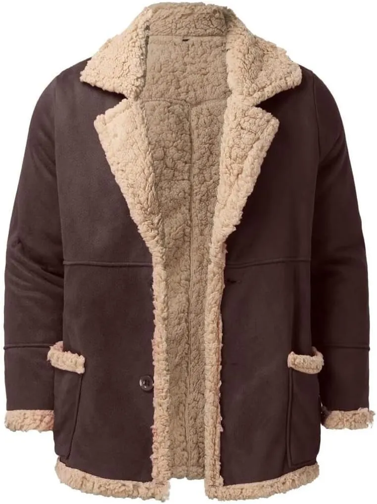 FMCHICO Mens Faux Suede Jacket Sherpa Lined Outwear Coat Casual Overcoat with Pockets