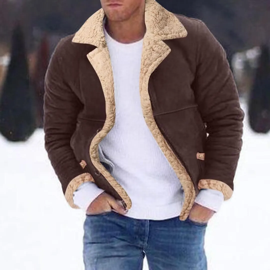 FMCHICO Mens Faux Suede Jacket Sherpa Lined Outwear Coat Casual Overcoat with Pockets