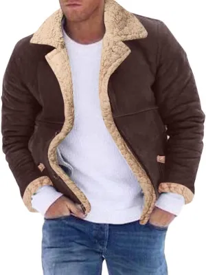FMCHICO Mens Faux Suede Jacket Sherpa Lined Outwear Coat Casual Overcoat with Pockets