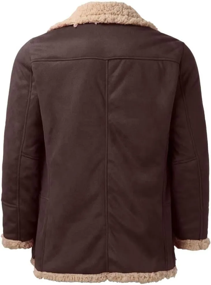 FMCHICO Mens Faux Suede Jacket Sherpa Lined Outwear Coat Casual Overcoat with Pockets