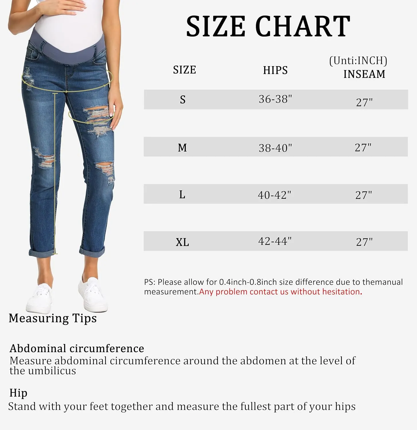 Foucome Women's Maternity Jeans Stretch Ripped Boyfriend Jeans Pregnancy Denim Pants with Pockets
