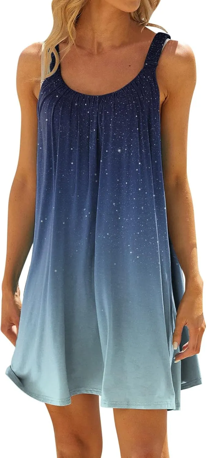 Generic Sundresses for Women U Neck Printed Mini Dresses Sleeveless Cute Sling Tank Dresses Elegant Swing Sundresses