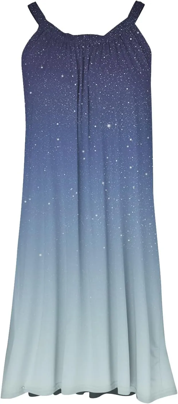 Generic Sundresses for Women U Neck Printed Mini Dresses Sleeveless Cute Sling Tank Dresses Elegant Swing Sundresses