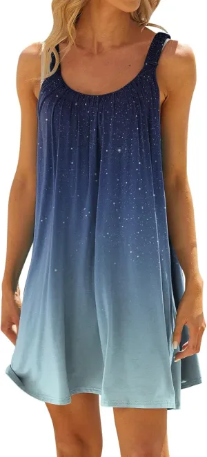 Generic Sundresses for Women U Neck Printed Mini Dresses Sleeveless Cute Sling Tank Dresses Elegant Swing Sundresses