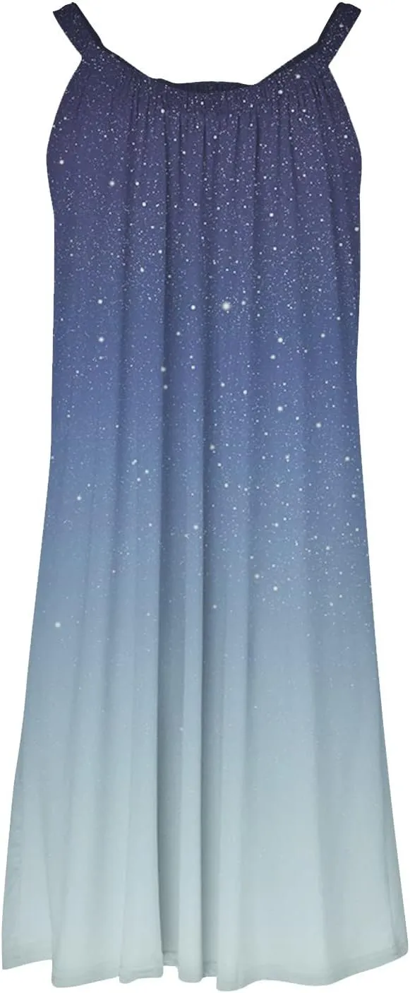 Generic Sundresses for Women U Neck Printed Mini Dresses Sleeveless Cute Sling Tank Dresses Elegant Swing Sundresses