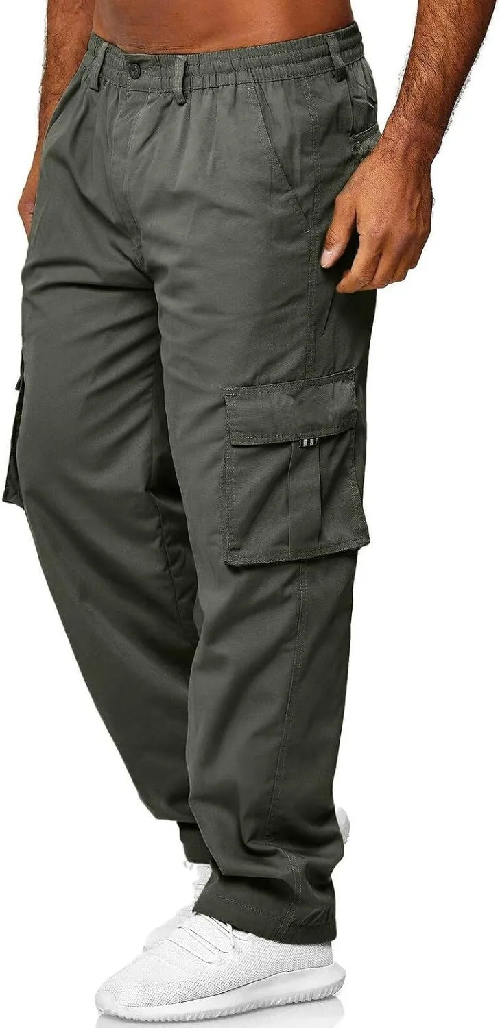 GIERIDUC Mens Stretch Waist Cargo Pants Mens Khaki Cargo Pants Relaxed Fit Mens Activewear Pants Tall Best Long Pants for Men
