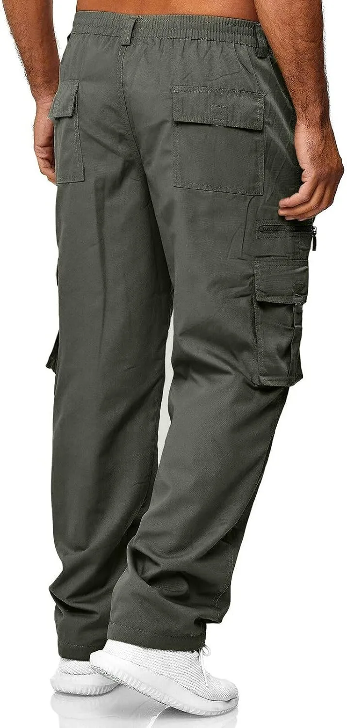 GIERIDUC Mens Stretch Waist Cargo Pants Mens Khaki Cargo Pants Relaxed Fit Mens Activewear Pants Tall Best Long Pants for Men