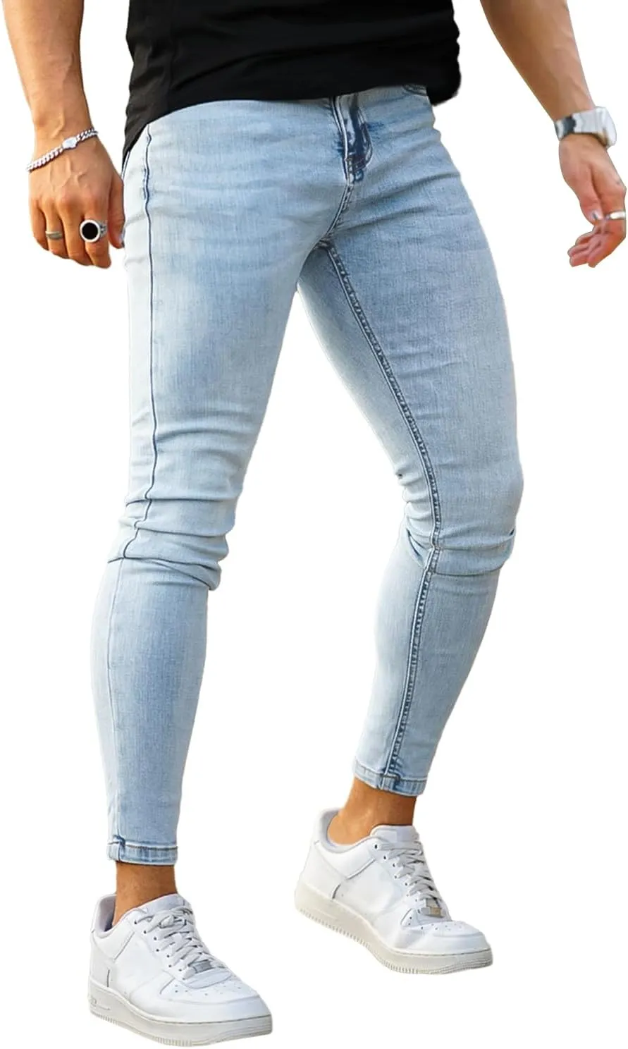 GINGTTO Men's Skinny Jeans Stretch Ripped Tapered Leg