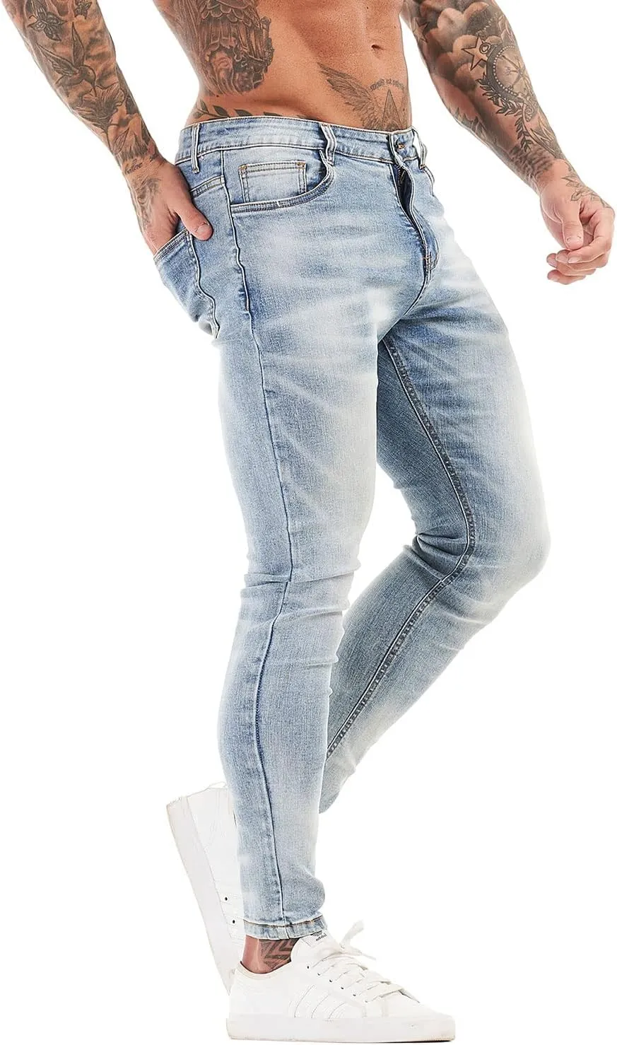 GINGTTO Men's Skinny Jeans Stretch Ripped Tapered Leg