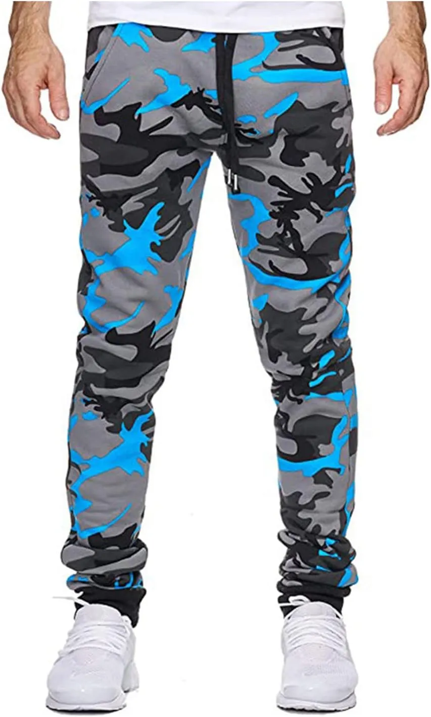 GOFULY Cargo Pants for Men Camouflage Print Casual Drawstring Stretch Elastic Waist Sweat Pants with Pocket Pants Trousers