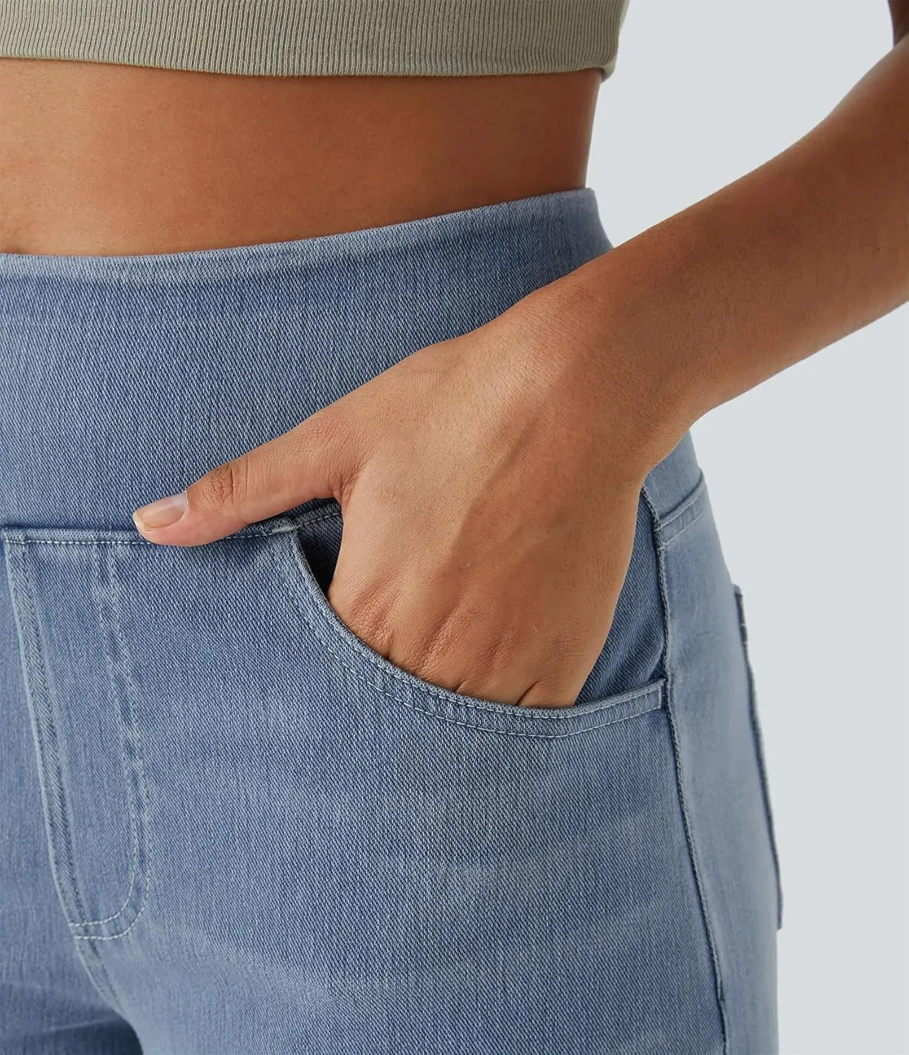 Grevela Pull Up Jeans, Grevela Stretch Jeans, Women's Wide Leg Pants, High Waisted Stretch Pull-on Baggy Denim Pants