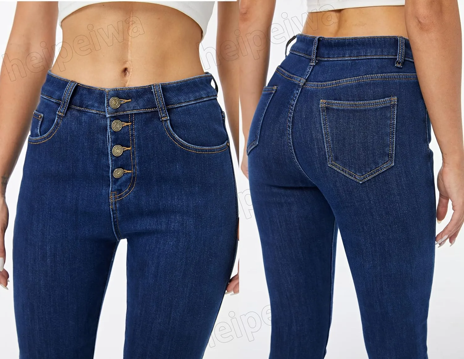 heipeiwa Fleece Lined Jeans Women's Winter Thermal Jeans Flannel Lined Skinny Denim Jeans 4 Buttons