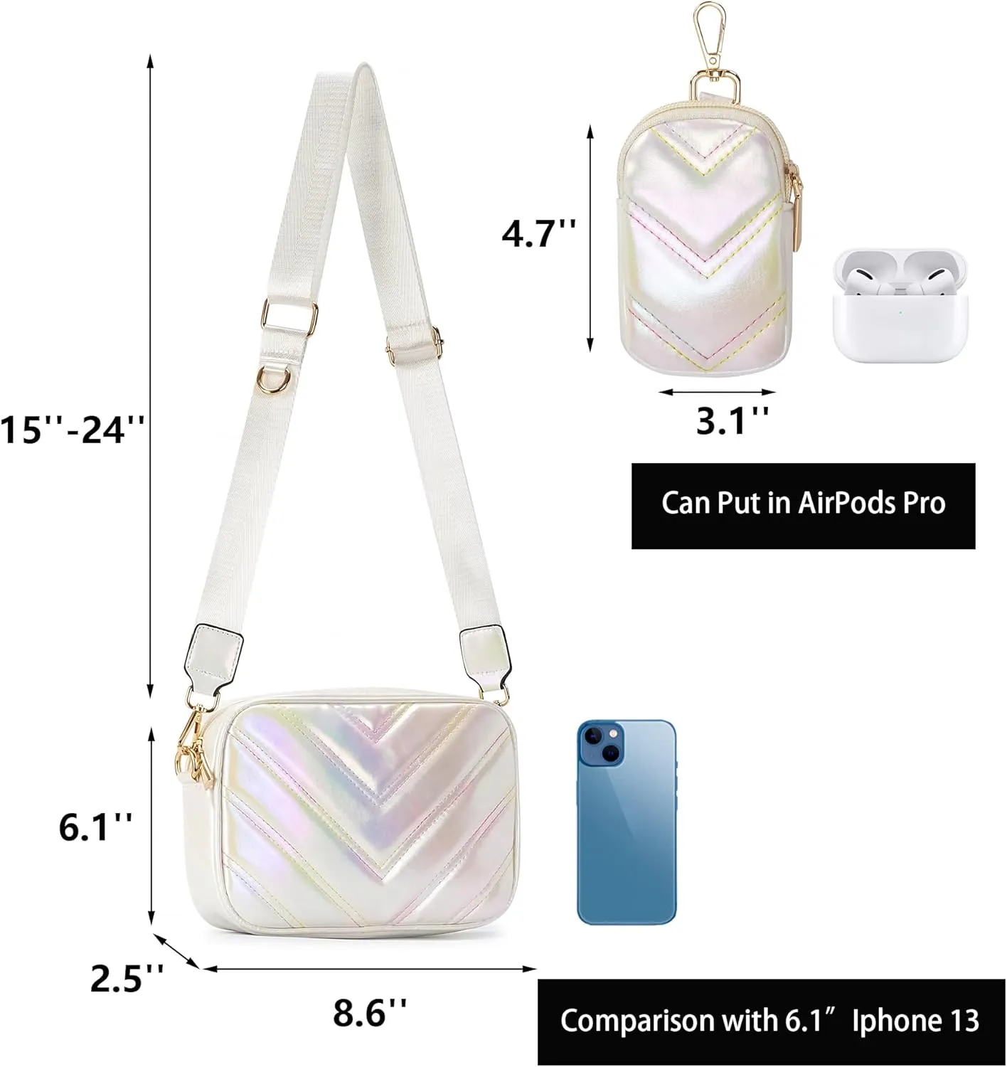 Herald Chevron Quilted Small Crossbody Bag with Coin Purse Pouch, Women Square Camera Side Shoulder 2 Size Handbags