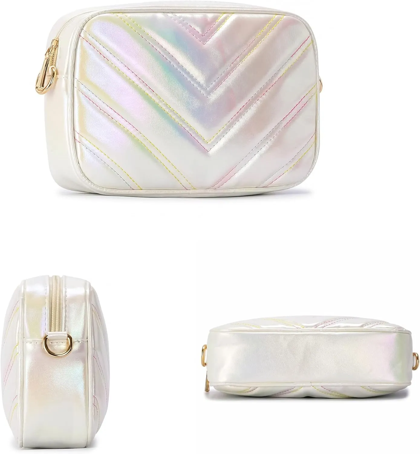 Herald Chevron Quilted Small Crossbody Bag with Coin Purse Pouch, Women Square Camera Side Shoulder 2 Size Handbags