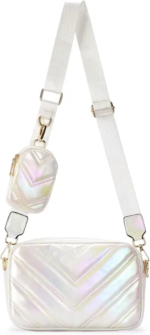 Herald Chevron Quilted Small Crossbody Bag with Coin Purse Pouch, Women Square Camera Side Shoulder 2 Size Handbags