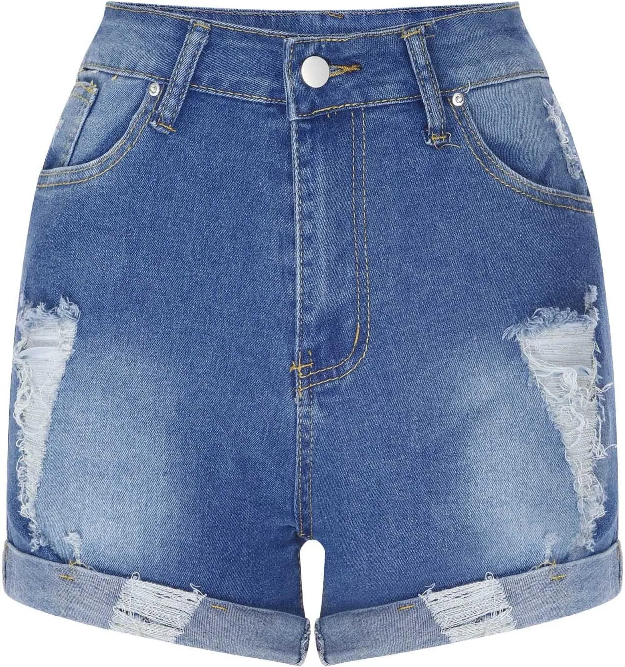 HGps8w Womens Teen Girls Chic Jean Shorts Distressed Ripped Denim Shorts High Waisted Casual Summer Streetwear Shorts