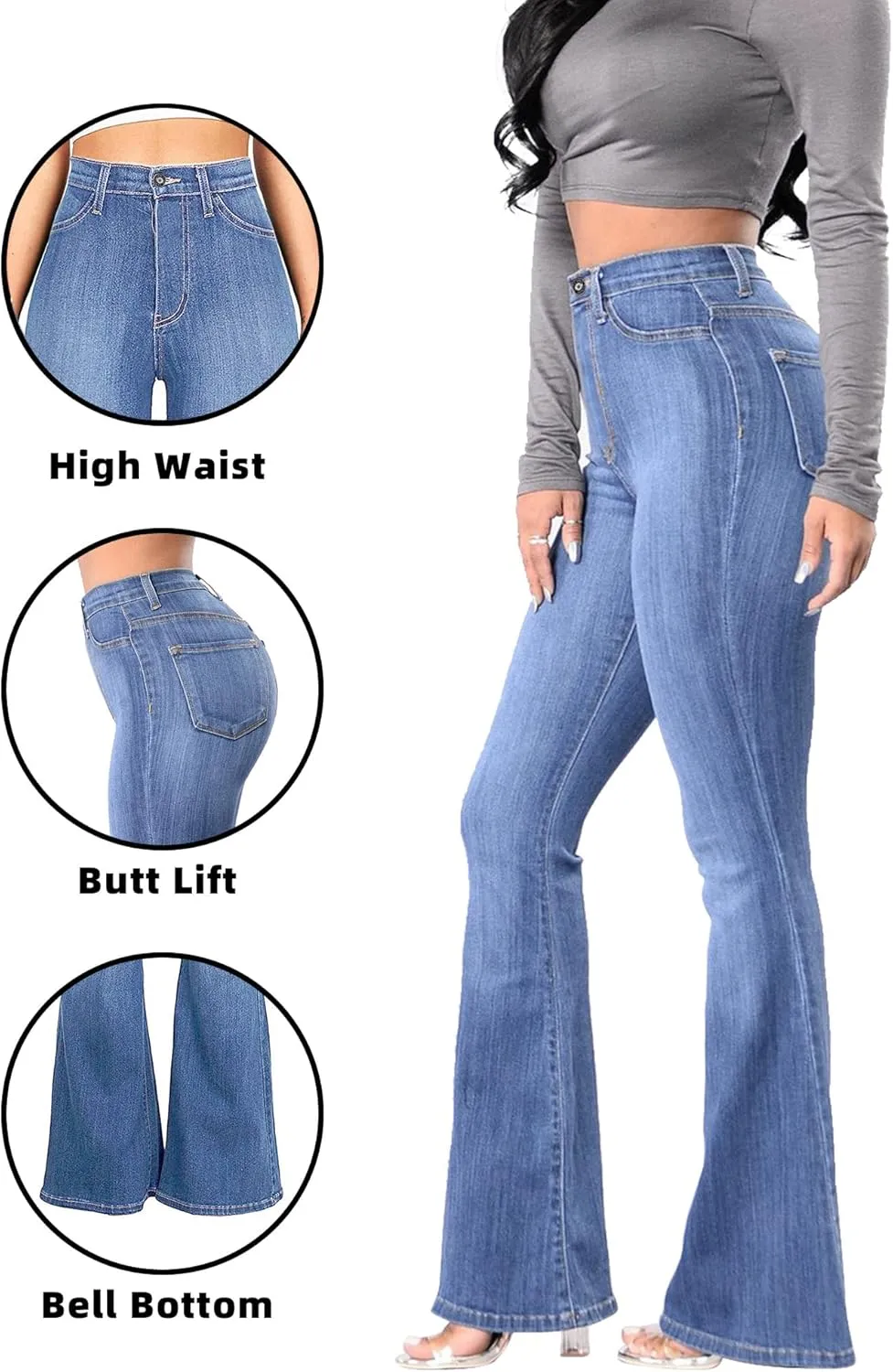 High Waisted Bell Bottom Jeans for Women Black Flare Jeans Retro Bootcut Jeans Stretch Wide Leg Denim Pants