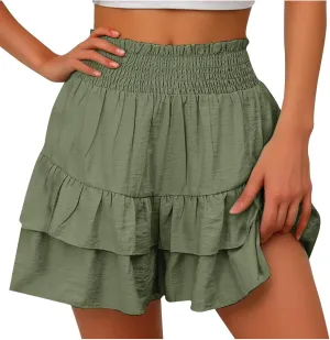 High Waisted Shorts for Women Summer Bermuda Shorts Flowy Casual Ruffle Shorts Trendy Beach Shorts Mini Pleated Skirt