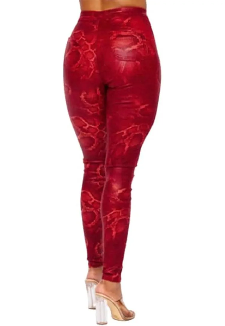High Waisted Stretch Skinny Snake Print Jeans