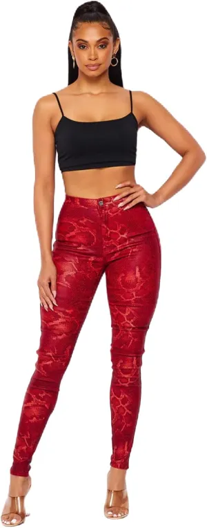 High Waisted Stretch Skinny Snake Print Jeans