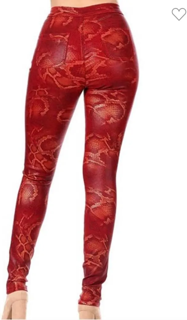 High Waisted Stretch Skinny Snake Print Jeans