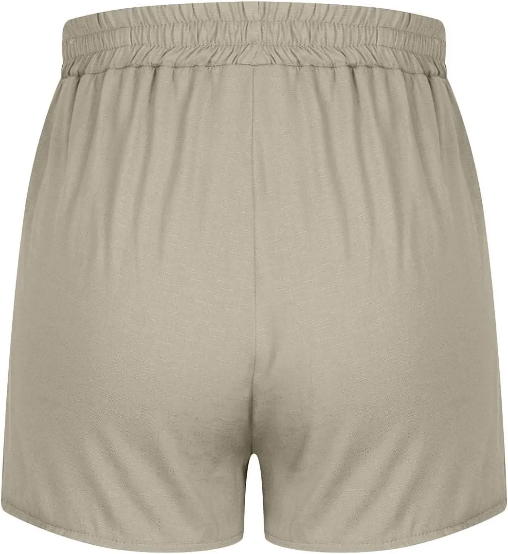 hlysgo Women's Shorts High Waisted Wide Leg Lounge Shorts Summer Loose Comfy Linen Shorts Solid Casual Shorts with Pockets